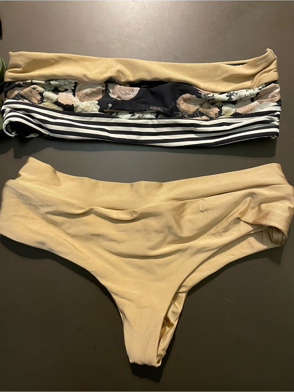 Boy & Arrows Gold and floral bikini tube top set